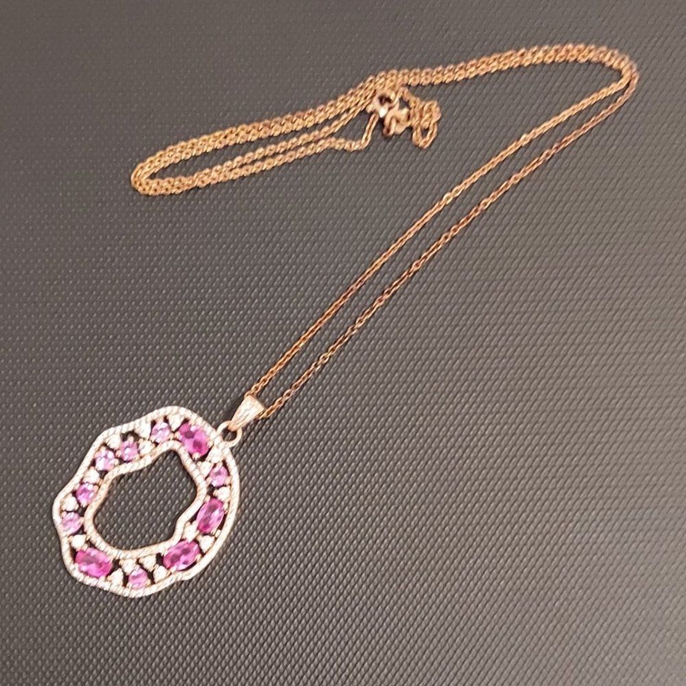 Gorgeous Abstract CZ Pendant with Pink Stones